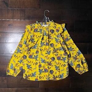 LOFT Yellow and Blue Floral Long Sleeve Blouse Top Women’s Petite
